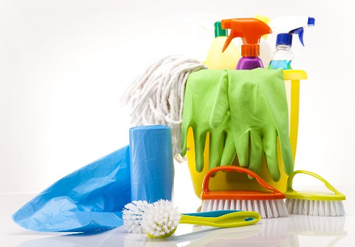 Professional communal area cleaning in a building entrance