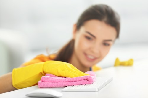 Detailed office cleaning service maintaining a polished business interior